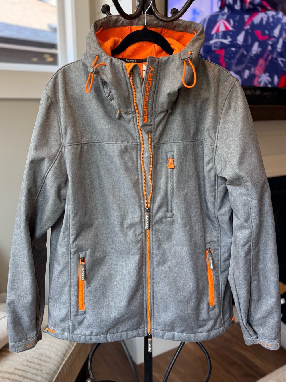 Superdry Men's Gray Jacket with Orange Accents